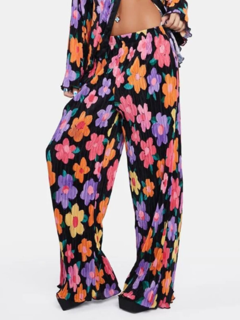Peppermayo 90s Muse Ribbed Floral Wide Leg Pants Size 8